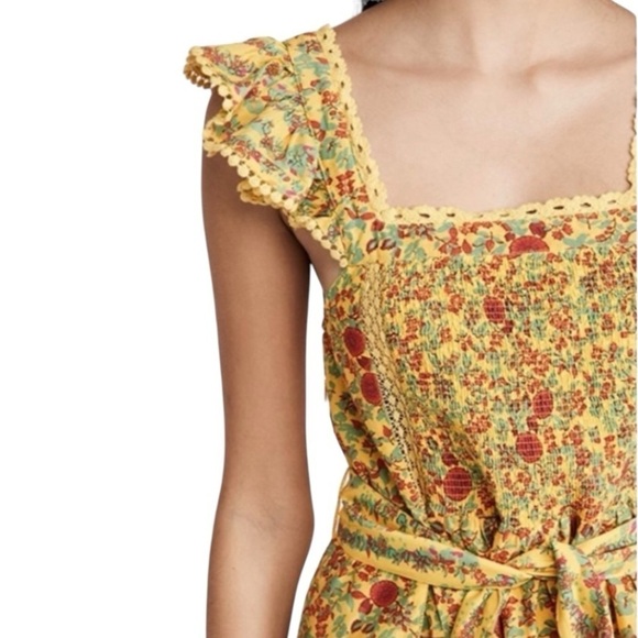 Roller Rabbit Rhody Zarella Silk Blend Yellow Tie Waist Midi Dress Women Large - Picture 6 of 16